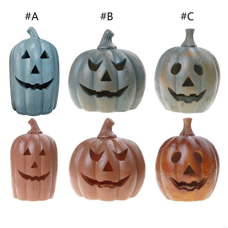 Resin Pumpkin Lantern with Hand-Carved Outdoor Indoor Autumn Festival Decoration Party Supplies X3UC