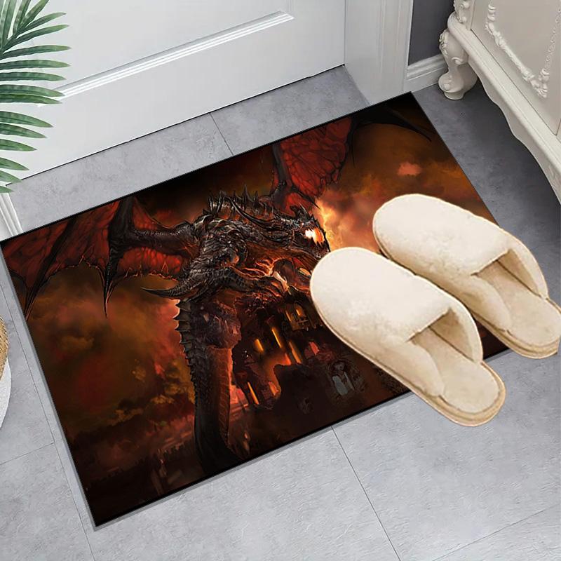1PC Dragon's Fiery Warcraft Game Floor Mat for Living Room, Game Rooms, Office, Bedroom, Office Floor Mat Playful Design, Christmas Fan Gifts