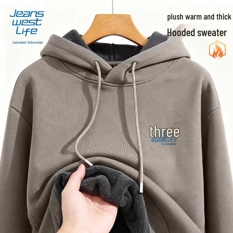 JEANSWEST LIFE Men s Winter Thickened Fleece Hooded Sweatshirt L