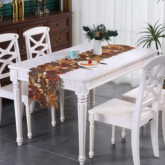 Maple Leaf Table Runner Embroidered Autumn Leaf Table Runner Irregular Rustic Table Runner for Home Farmhouse Dining