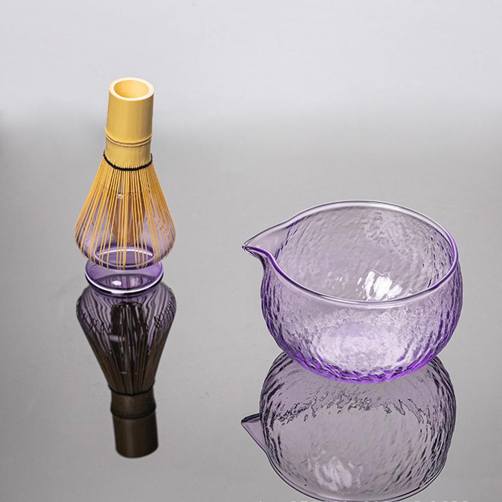 MiniMood Matcha Tea Bowl, Heat-Resistant Glass, 12.5cm Diameter, Japanese Style, Traditional Craft, 450ml, Perfect for Tea Ceremonies (Purple,