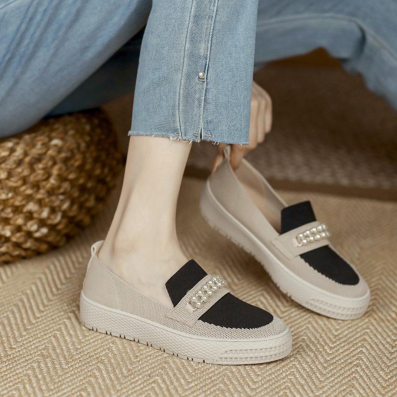 Japanese Princess Shoes Fisherman Shoes Single Shoes Knitted Woven Shoes Flying Woven Flat Pearl One Pedal Loafers Women