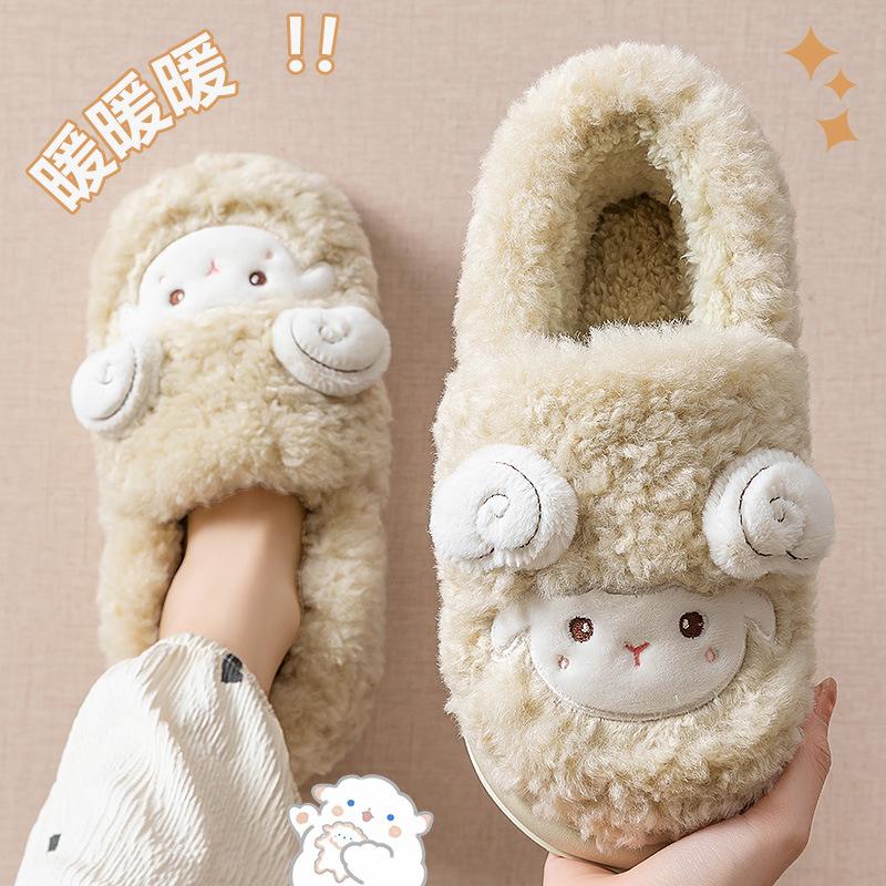 Cotton Slippers Women's Winter Indoor Home Fleece Thermal Bag Heel Plush Cotton Shoes Women's