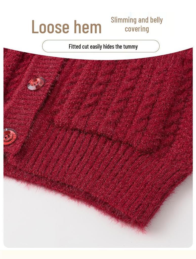 Dicker Strick-Cardigan für ältere Frauen: Oma-Stil, Pullover mit Kragen für Herbst und Winter.