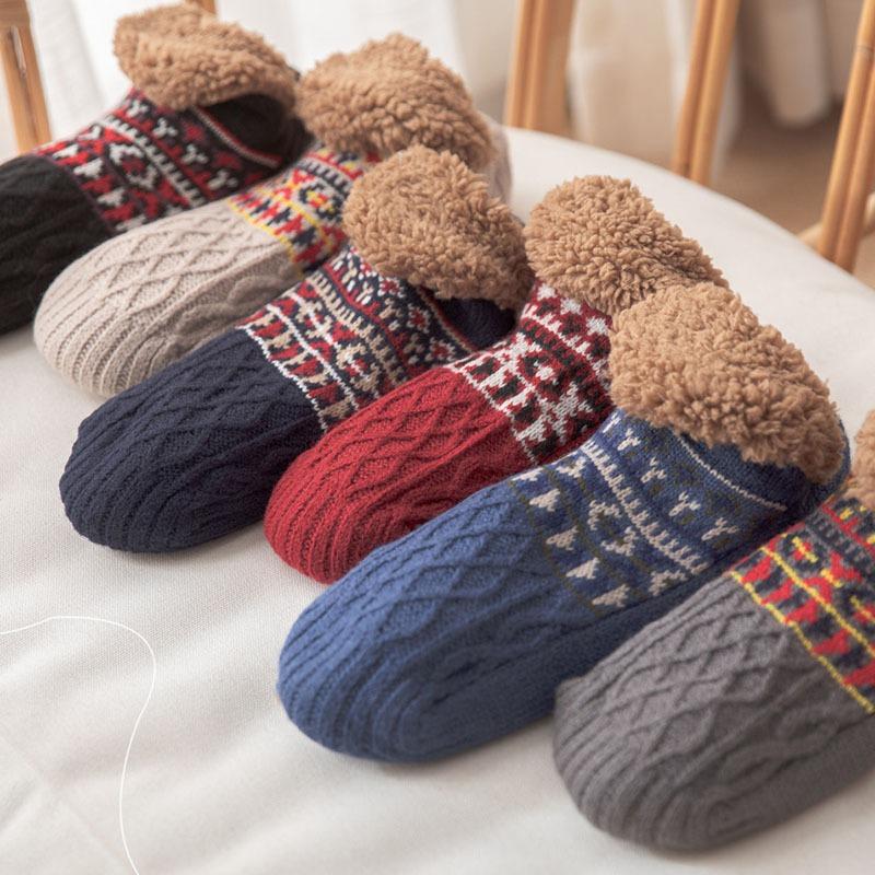 Indoor Winter Floor Socks Women Men Slippers Socks Home Bedroom Sleeping Socks Non-Slip Knitted Fleece Warm Carpet Couple Socks