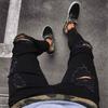 Black Hole Stretch Zipper Men's  In Europe and The United States Trend Small Leg Pants Plus Size