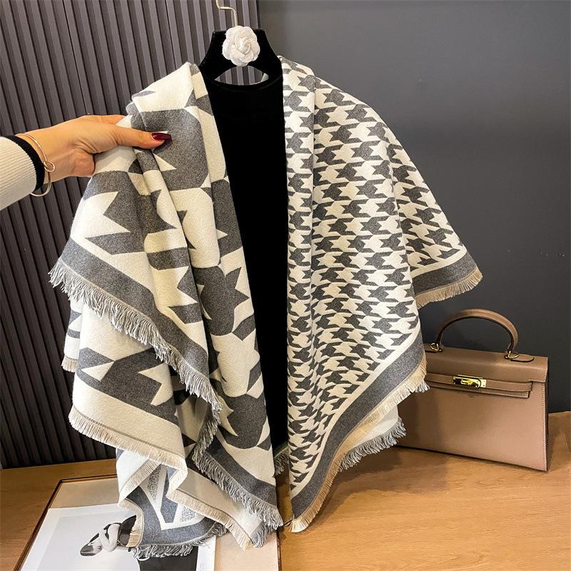 Imitation Cashmere Scarf Female Korean Version Contrasting Colors Autumn and Winter Warm Couple Scarf British Fashion Long Shawl