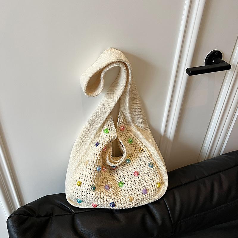 

Relaxation bag large capacity summer beach bag seaside vacation knitted commuter bag lazy wind woven bag білий