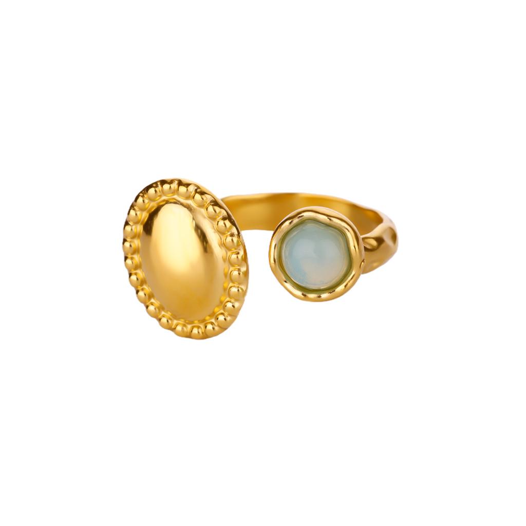 Luxury Bule Opal Oval Sun Rings For Women Girls Stainless Steel Gold Color Open Ring New Wedding Couple Jewelry Gift