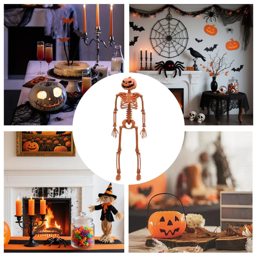 Skeleton Halloween Decor Skull Joint Adjustable Halloween Horror Pumpkin Human Skeleton 90cm Skull Pumpkin Man Halloween Decor
