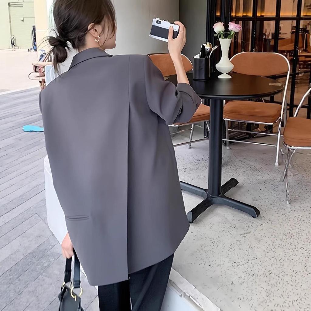Women's Gray Blazer: Spring/Autumn 2026 High-End Petite Korean Style Casual Jacket
