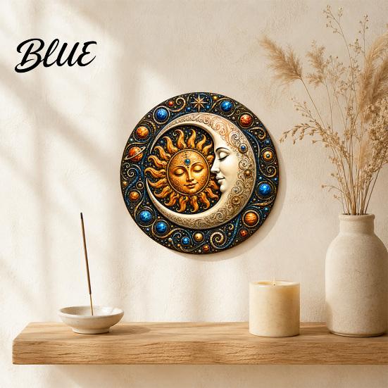 Boho Wall Decor Metal Sign Moon Art Sun And for Bedroom 8Inch Round Decorative Plaque
