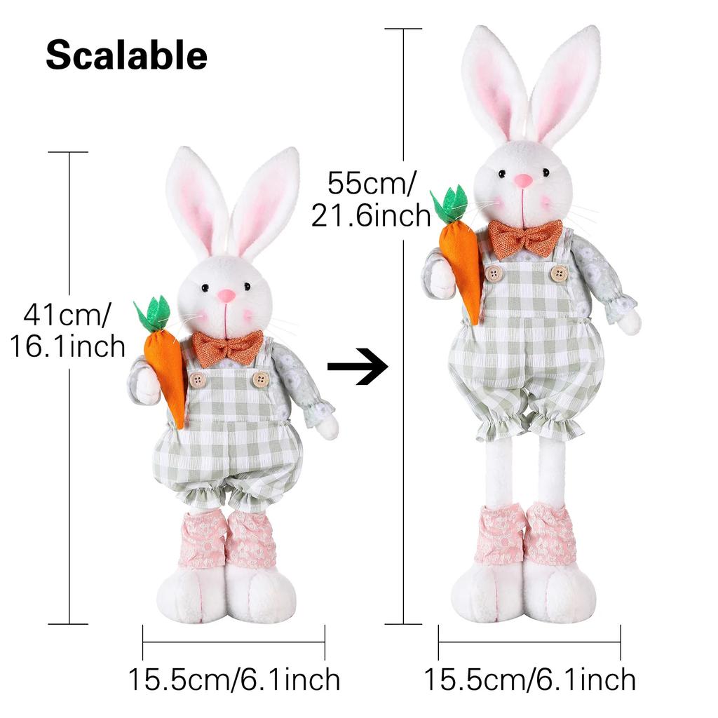 Easter Cute Rabbit Decorations Statues Easter Adjustable Resin Rabbit Decorations Easter Long-Legged Bunny Cartoon Doll Statue