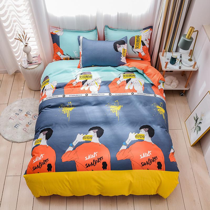 Medvilninis patalynės komplektas, 4 vnt. su užvalkalu, pagalvės užvalkalu Vaikams Pastoracinės gėlės patalynės komplektas su labai didele lova, dviejų lovų