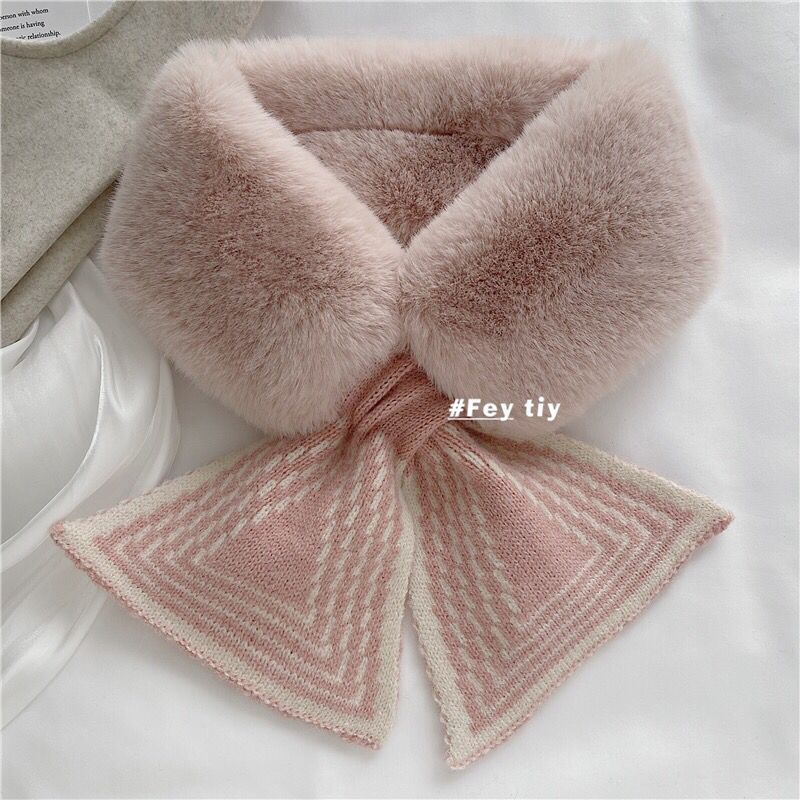 1Pc Scarf Women'S Autumn And Winter Ins Versatile Korean Version Plush Scarf, Striped Thickened Warm Neck Fur Collar
