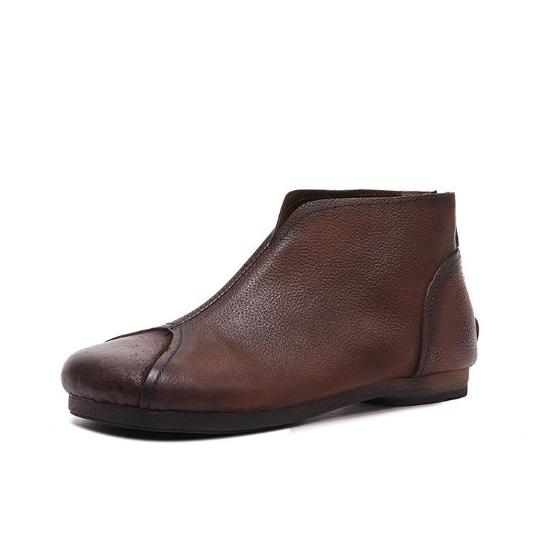 

Johnature Плоские ботильоны в стиле ретро из натуральной кожи с круглым носком и мягкой подошвой, универсальная женская обувь 39 кофейный