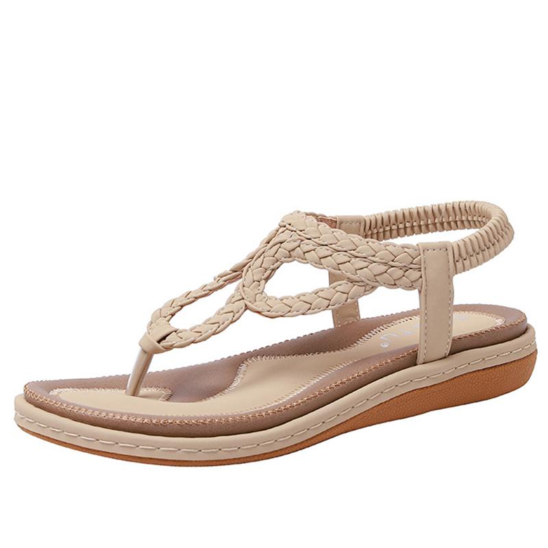 

Женские летние сандалии в стиле бохо, повседневные удобные шлепанцы, пляжная обувь, эластичные сандалии на плоской подошве с Т-образным ремешком и щиколоткой 37 абрикосовый