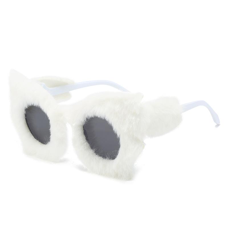 New Arrival Cat Eye Plush Sunglasses For Women Party Vintage Oversized Decorative Glasses Winter Thermal Fluffy Eyewear Uv400