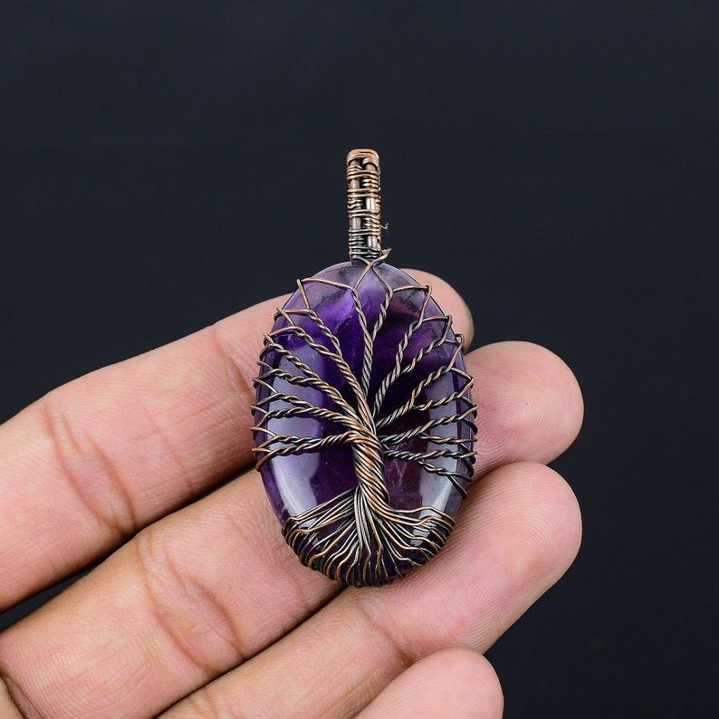 Tree of Life Amethyst Pendant Copper Wire Wrapped Pendant Amethyst Gemstone Pendant Copper Handmade Pendant Gift For Her Amethyst Jewelry