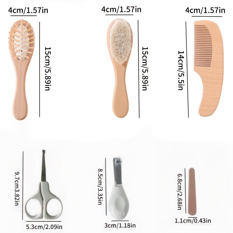 6-teiliges Baby-Tagespflege-Set, Baby-Holz-Haarbürsten-Set, Haarbürsten-Pflegeset, Nagelknipser, kleine Schere, Luftpolsterkamm