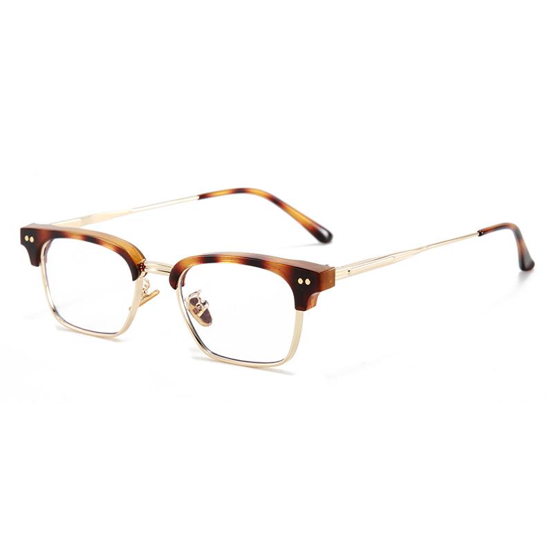 Anti Blue Ray Half Rim Square Myopia Glasses Finished Metal Rice Nail Frame Student Prescription Spectacles 0 -0.5 -0.75 To -6.0