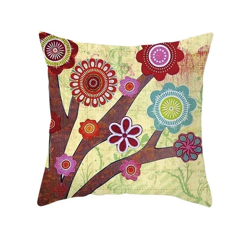 Home Decor Colorful Tree & Flower Pattern Pillow Covers Pattern Cushion Cover Suitable For Sofa Bedroom Car Pillow Cover