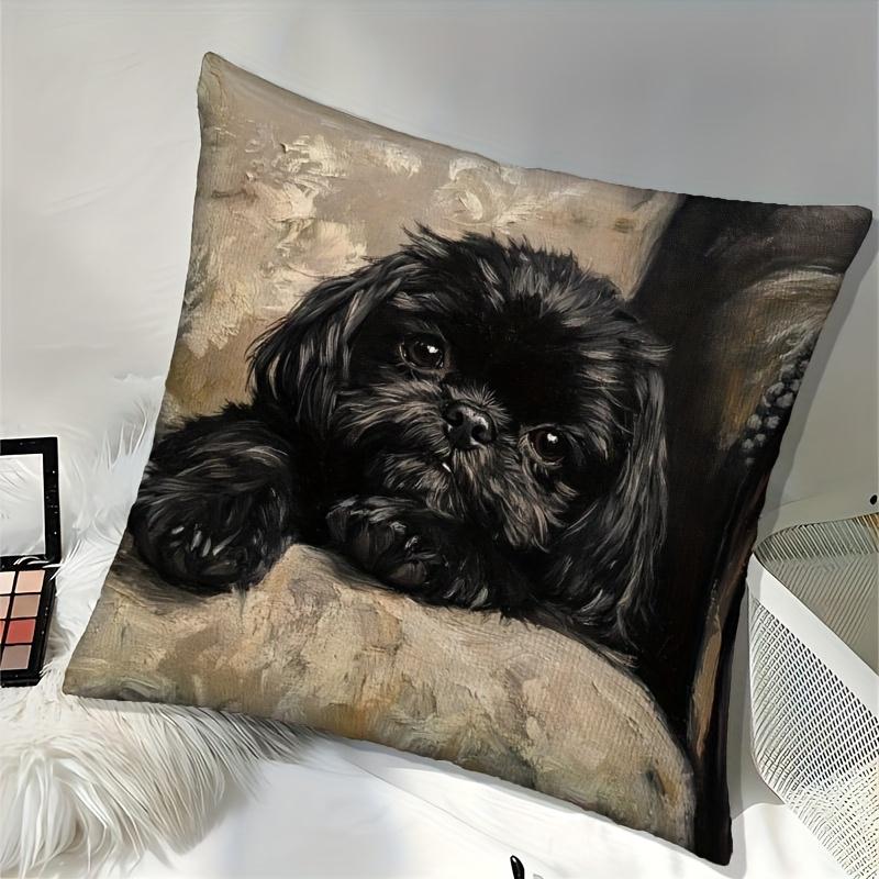 Vikama Moderne Schwarze Shih Tzu Kissenhülle Ultra-Weiches Fleece Einseitig Bedruckt Für Sofas Schlafzimmer Wohnzimmer