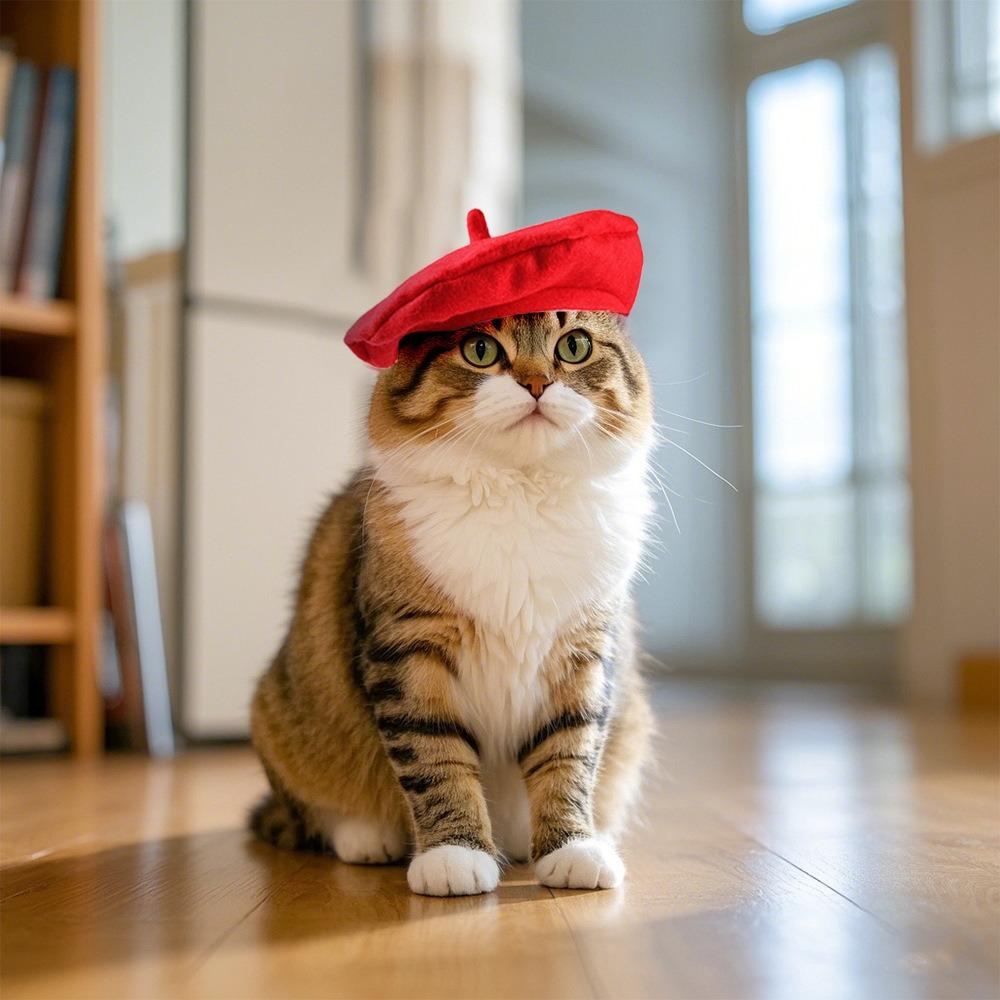 Cute Adorable Cat Beret Hat Red Black Pet Costume Accessories Cat Dog Caps Fashionable Pet Headwear for Photos & Parties