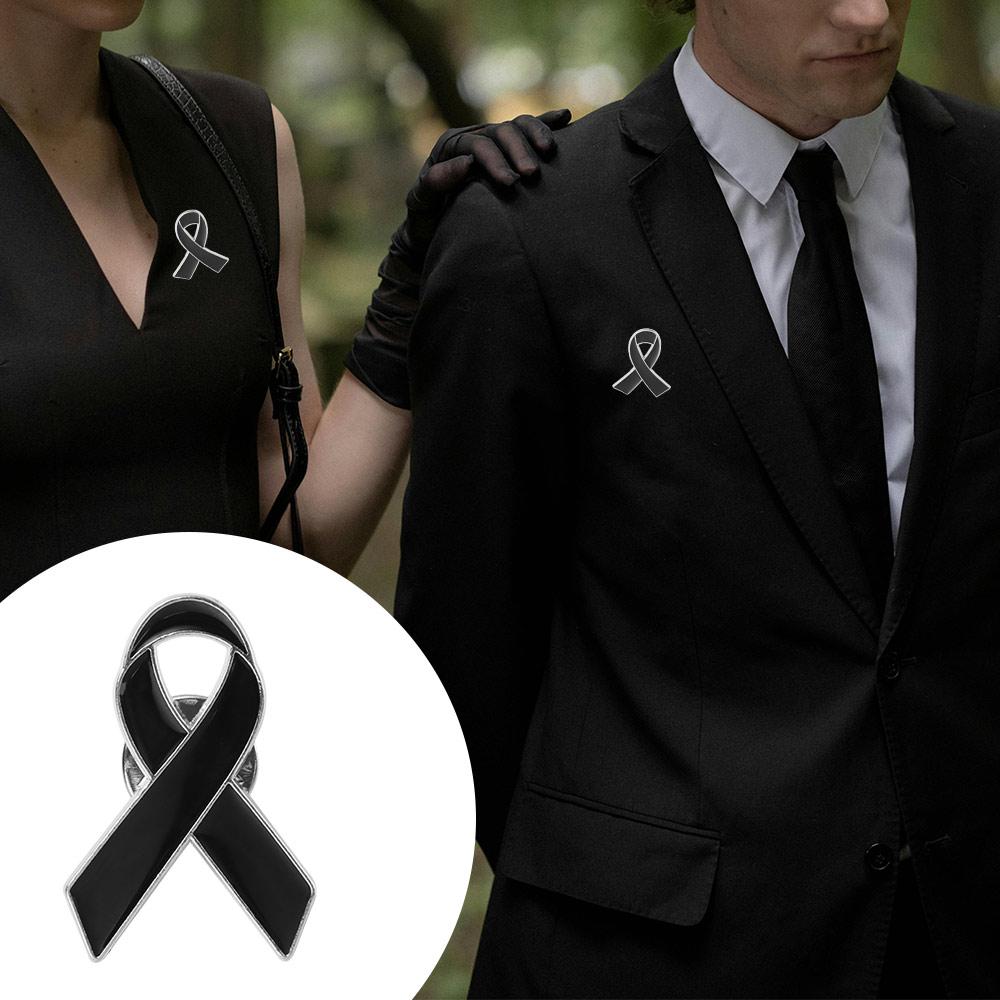 Rak Czerniak Czarna Wstążka Przypinka Świadomość Pogrzeby Przypinka Pamięci Czarna Kokardka Broszka Przypinka Pogrzeb