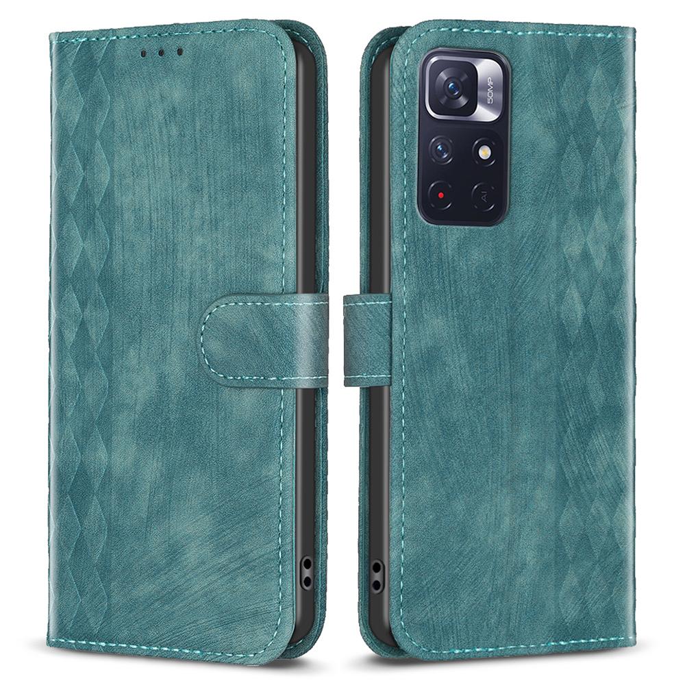 

For Xiaomi Redmi Note 11 4G (Qualcomm)/Note 11S 4G Leather Phone Case Imprinting Grid Wallet Stand Shell Green