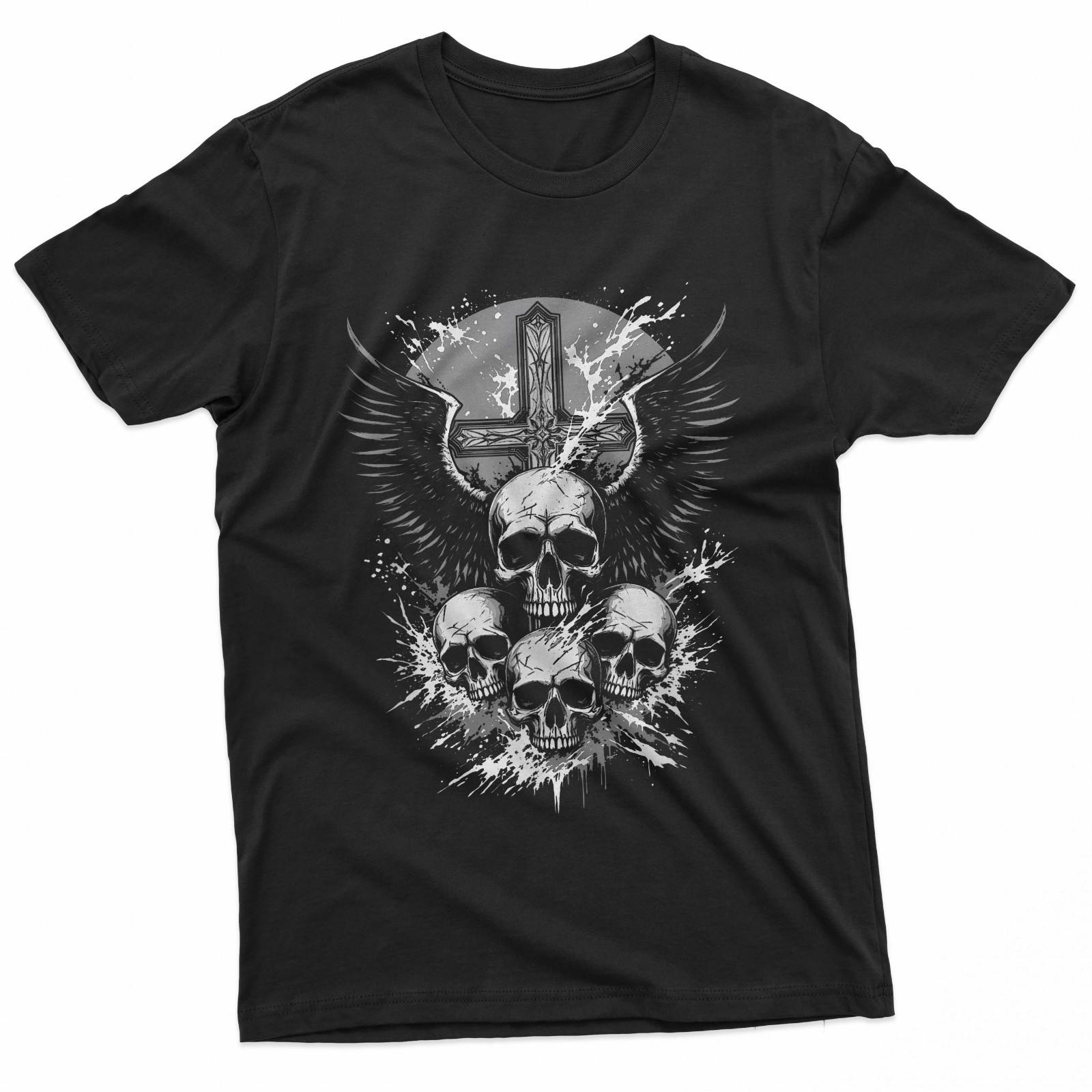 Gothic Skull Cross Art Wings Grunge Punk Y2K Emo Aesthetic T-Shirt S