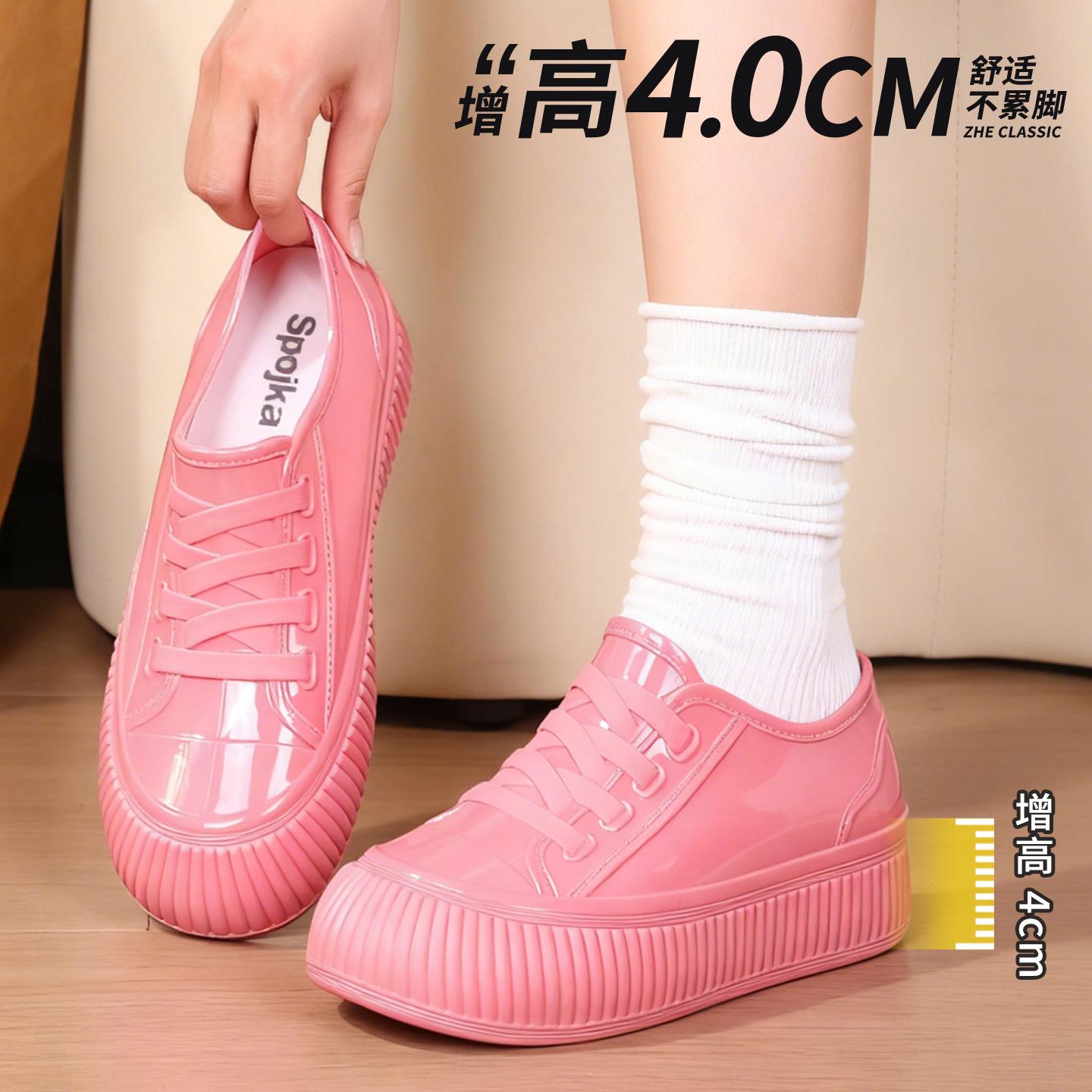 Casual rain shoes women s short tube thick-soled anti-shoe inner height increase rain boots women s velvet thermal boots kitchen rubber shoes 36