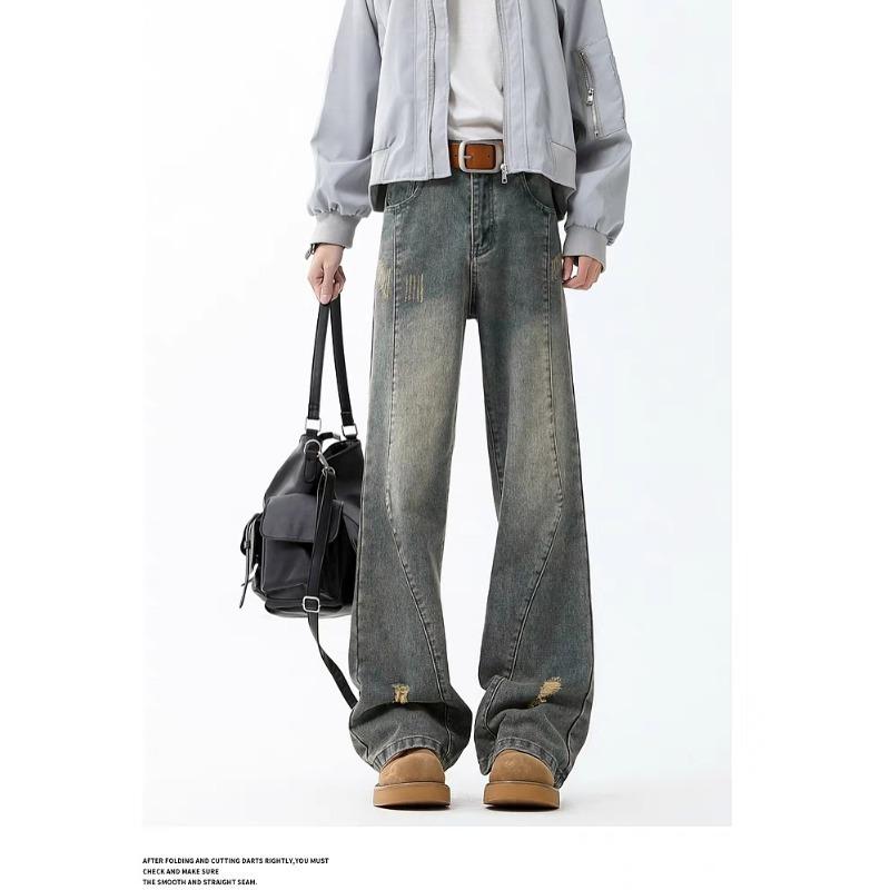 Amerikanische High Street lockere zerrissene Jeans Herren Neue Herren High Waist helle Farbe gerade lockere Hose