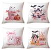 1pc Pink Halloween Cushion Cover Cute Ghost Bats Print Cozy Washable Pillowcase for Halloween Themed Party for Sofa Decoration