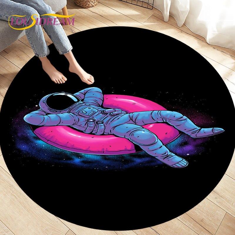 Cartoon Space Astronaut Round Rug Carpet Rug for Living Room Bedroom Sofa Decoration Kids Play Crawl Soft Floor Mat Crawling Mat