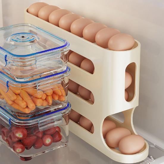 Suport pentru ouă cu 4 niveluri Suport pentru ouă cu defilare automată de capacitate mare Distribuitor de ouă cu economie de spațiu Organizator pentru ouă Depozitare pentru frigider Bucătărie
