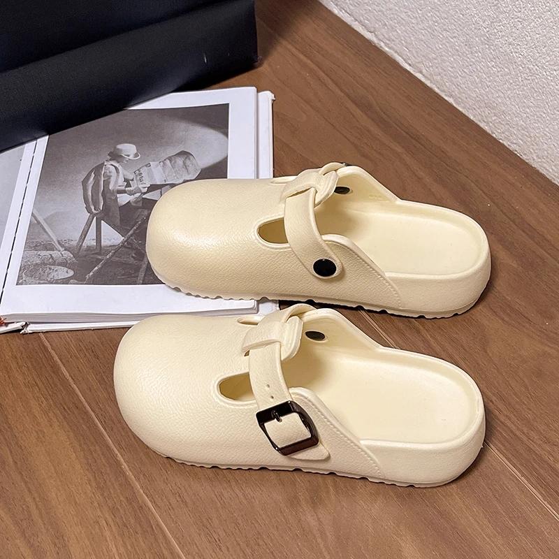 2024 Style Slippers for Women Summer Solid Color Thick-soled Casual Slippers Non-slip Household Slippers Women's Flat Zapatos