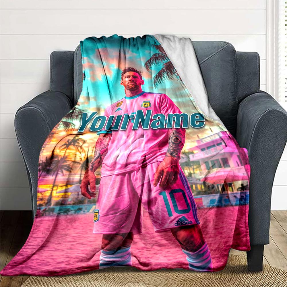 Messi Customize Your Name Blanket Cozy Personalized Blanket Durable Comfort Throw For Picnics Living Room Couch Seaside Four Seasons Universal
