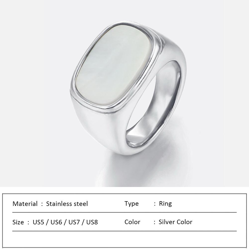 

Square Vintage Shell Ladies Ring Stainless Steel White Gold Color Large Chunky Ring Party Jewelry Accessories Gift Dinner 5