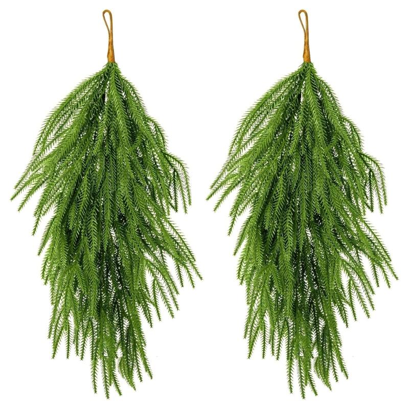 Durable Plastic Christmas Wreath Realistic Pine Leaf Design Greenery Garland For Fireplaces Wall Door Decoration