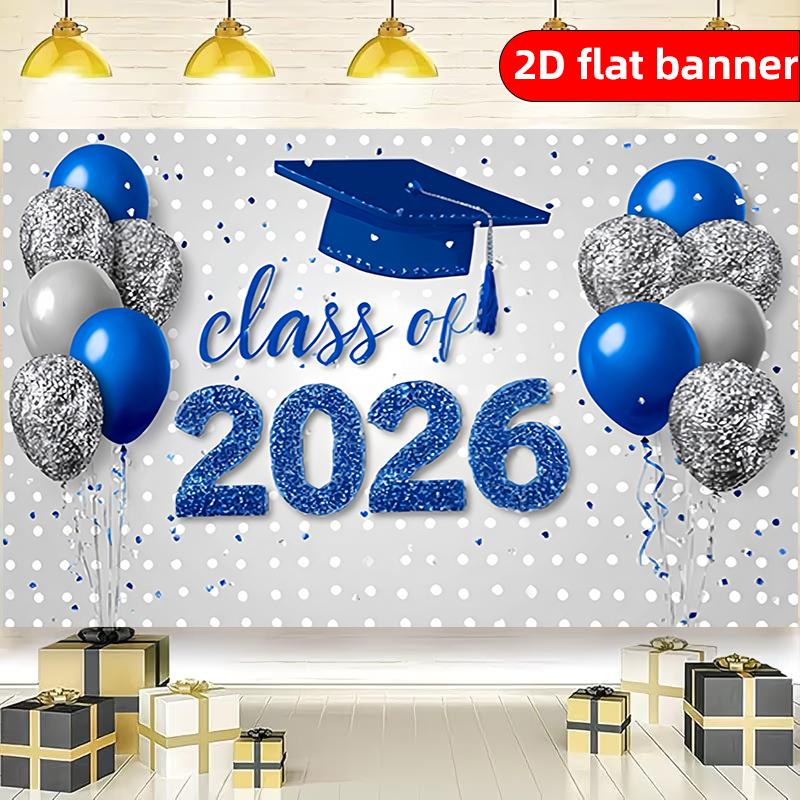 2D flat banner graduation celebration background fabric printed with blue digital pattern of 2026 graduation class
