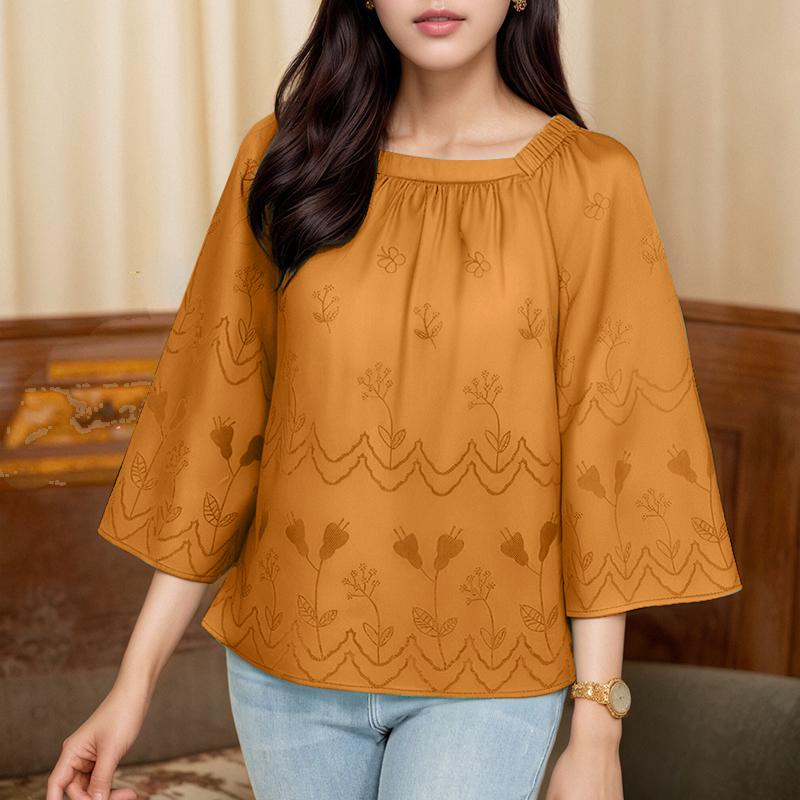 

ZANZEA Женская летняя блузка с круглым вырезом, свободным рукавом 3/4 и принтом 5XL жёлтый