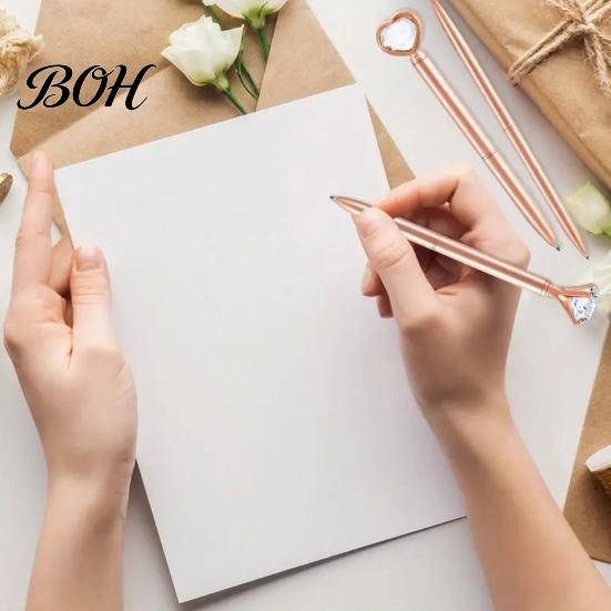 Shining Pearl Diamond Pen 5PCS Metal Ballpoint Pens, with Sparkling Rhinestone Decor, Professional Stationery Smooth Press Mechanism Writing Pen, for