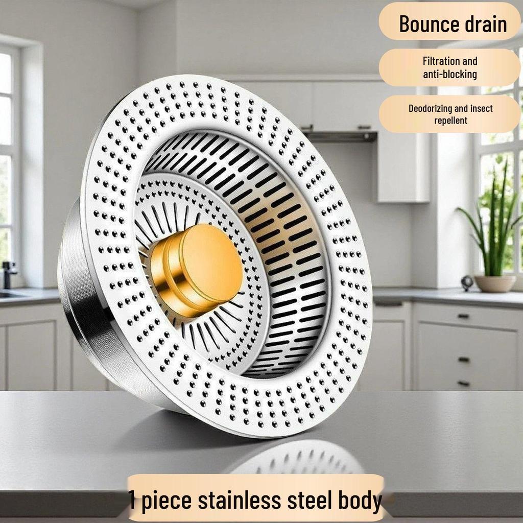 Universal Stainless Steel Sink Drainer: Press-Type Basin Filter & Leak Stopper