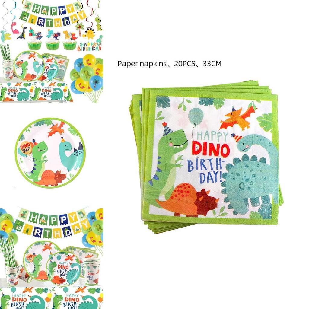Colorful Cartoon Dinosaur Party Birthday Supplies Tableware Plates Cups Banner Set