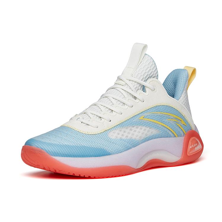 New Anta Cement Bubble 2.0 Slip Resistant Low Top Performance Basketball Shoes White Blue Jelly On Top Blue 112221610-5