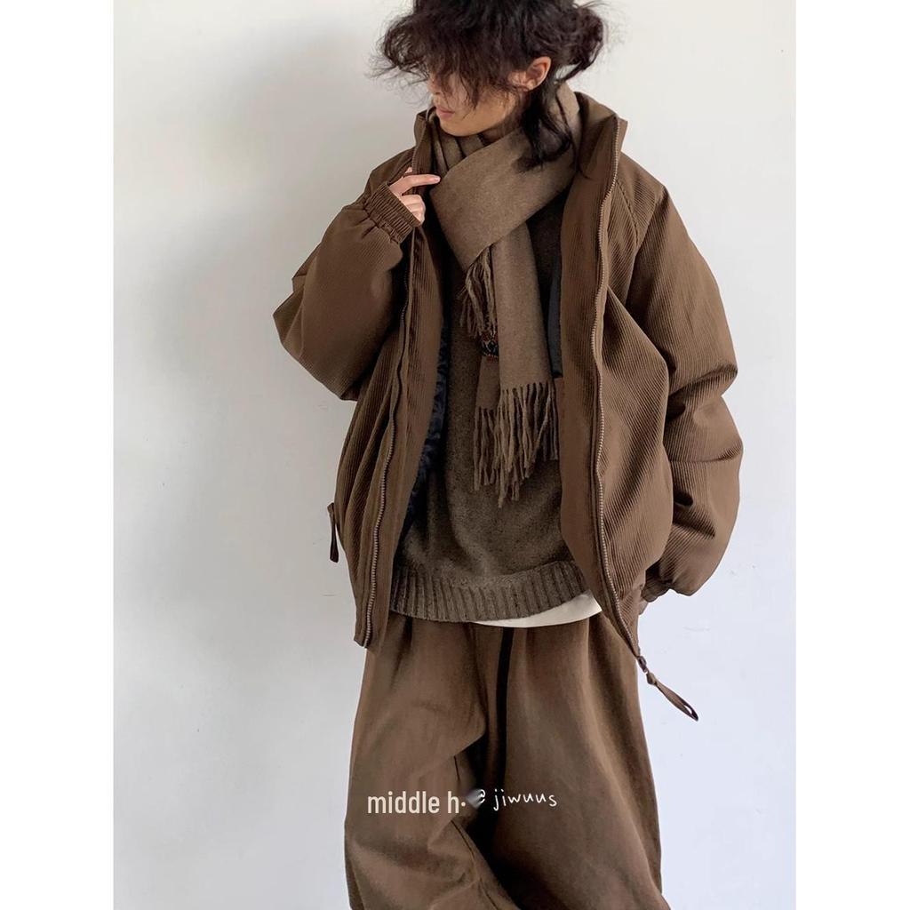 2024 Men's High-End Japanese Style Coffee Corduroy Stand Collar Cotton Jacket