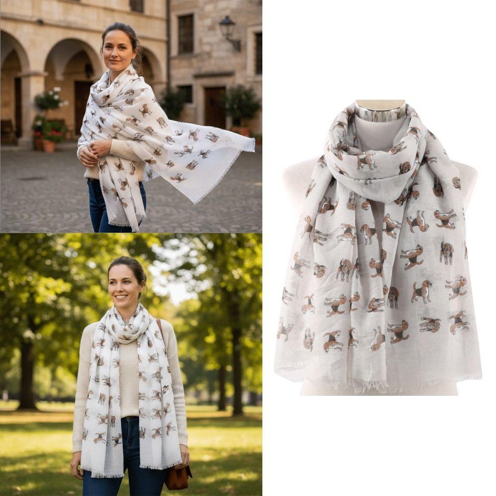 with Frayed Hem Animal Scarf Polyester Puppy Shawl Wrap New Design Dog Print Scarf