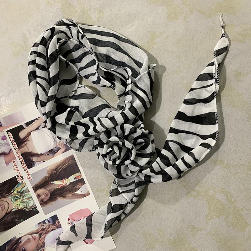 

Аксессуары для шифонового шарфа Шарф Серый Белый Леопардовый Принт Маленький шарф Заколка для волос с розовыми цветами для защиты шеи и повязка на шею One Size