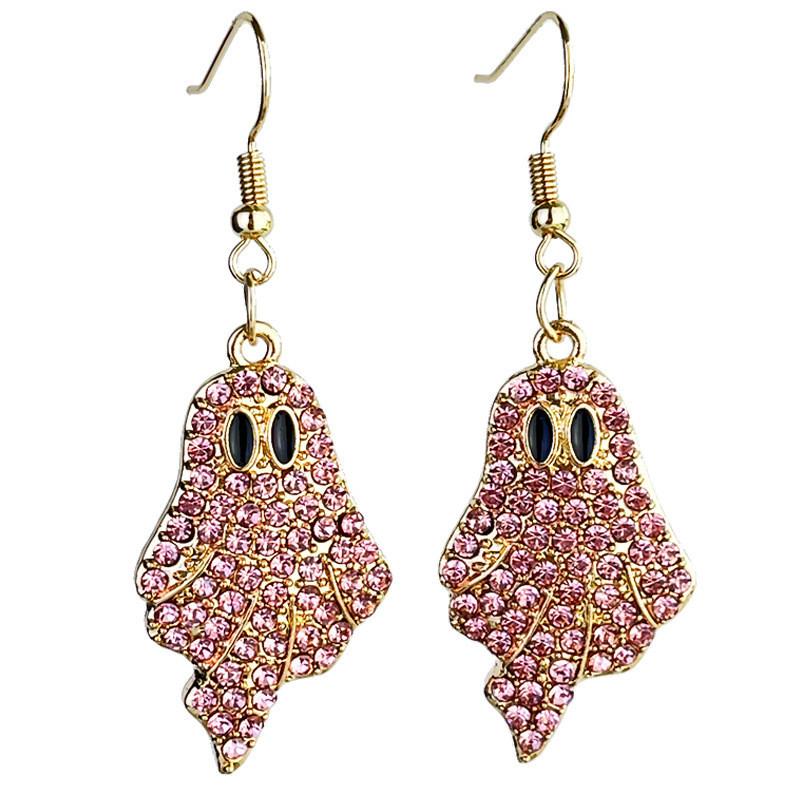 Halloween Pumpkin Ghost Alloy Dangle Earrings With Multicolor Rhinestones For Women